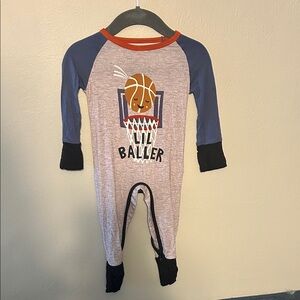 Little Sleepies Lil Baller Crescent Zippy  - Gray and Blue (0-3 m)